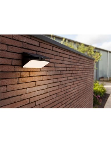 Aplique LED de pared AERO con panel solar y sensor de moviemiento, 8,6W 940Lm, 4000K, negro