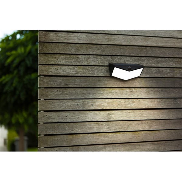Aplique de pared LED, solar con sensor PIR, WINGS, negro, 3,7W 500Lm, 5000K
