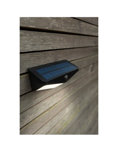 Aplique de pared LED, solar con sensor PIR, WINGS, negro, 3,7W 500Lm, 5000K