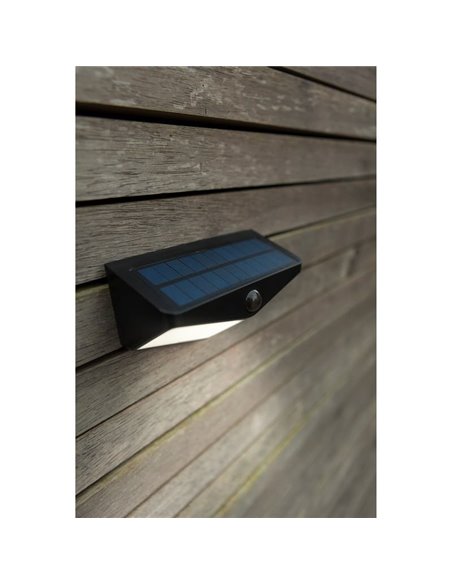 Aplique de pared LED, solar con sensor PIR, WINGS, negro, 3,7W 500Lm, 5000K