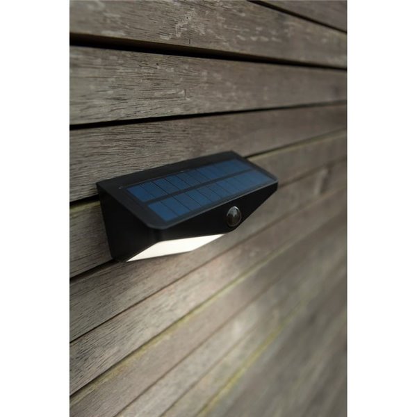 Aplique de pared LED, solar con sensor PIR, WINGS, negro, 3,7W 500Lm, 5000K
