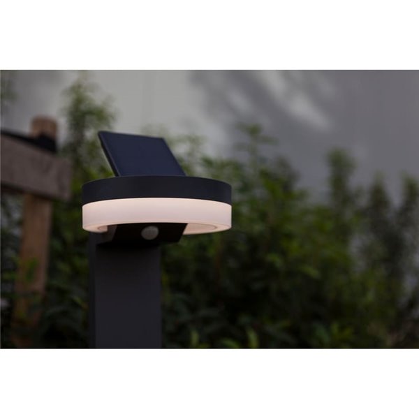 Baliza LED con panel solar ajustable y sensor PIR RUNDA, antracita, redondeo, 12W 1300Lm, 4000K