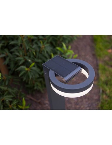 Baliza LED con panel solar ajustable y sensor PIR RUNDA, antracita, redondeo, 12W 1300Lm, 4000K