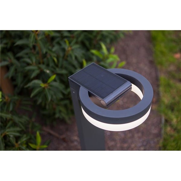 Baliza LED con panel solar ajustable y sensor PIR RUNDA, antracita, redondeo, 12W 1300Lm, 4000K