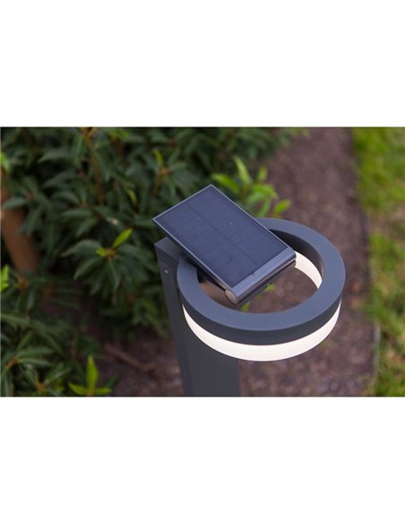 Balise LED avec panneau solaire orientable et capteur RUNDA PIR, anthracite, arrondie, 12W 1300Lm, 4000K