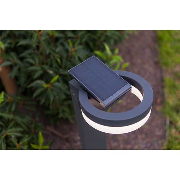 Baliza LED con panel solar ajustable y sensor PIR RUNDA, antracita, redondeo, 12W 1300Lm, 4000K