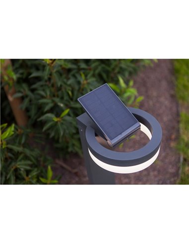 Baliza LED con panel solar ajustable y sensor PIR RUNDA, antracita, redondeo, 12W 1300Lm, 4000K