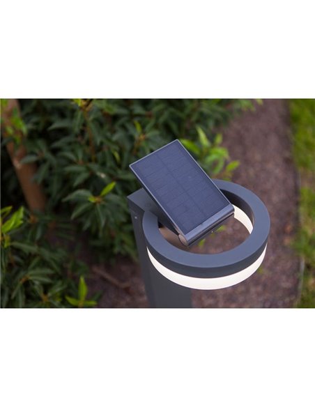 Baliza LED con panel solar ajustable y sensor PIR RUNDA, antracita, redondeo, 12W 1300Lm, 4000K
