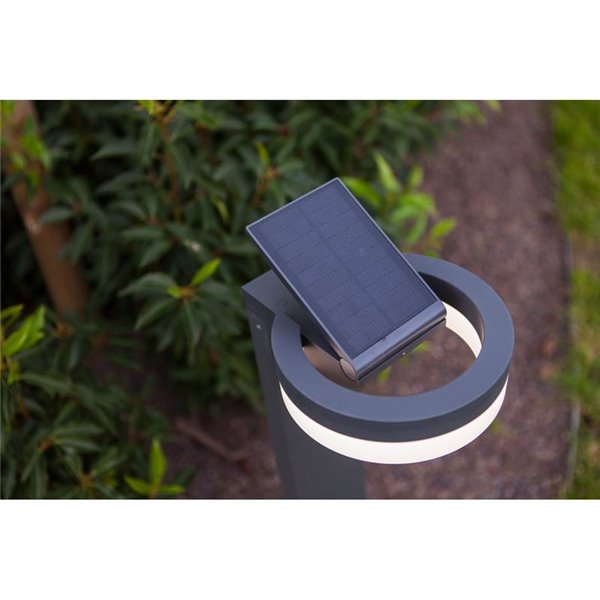 Baliza LED con panel solar ajustable y sensor PIR RUNDA, antracita, redondeo, 12W 1300Lm, 4000K