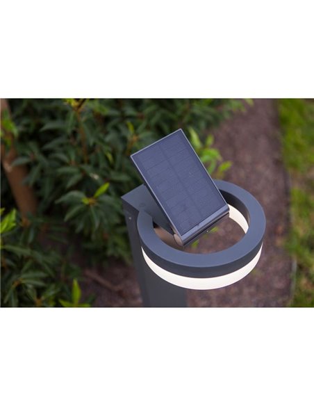 Baliza LED con panel solar ajustable y sensor PIR RUNDA, antracita, redondeo, 12W 1300Lm, 4000K