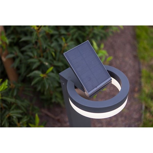 Baliza LED con panel solar ajustable y sensor PIR RUNDA, antracita, redondeo, 12W 1300Lm, 4000K