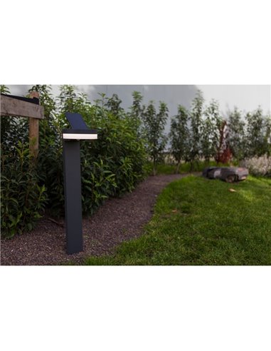 Baliza LED con panel solar ajustable y sensor PIR RUNDA, antracita, redondeo, 12W 1300Lm, 4000K