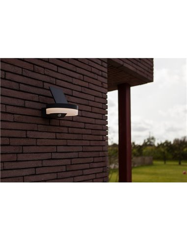 Aplique LED con panel solar ajustable y sensor PIR RUNDA, 12W 1300Lm, 3000K