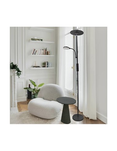 Lámpara de salón LED de metal negro con brazo lector, VINET 30+6W, 3000Lm, CCT 2700K/4000K/6500K, con mando a distancia imantado