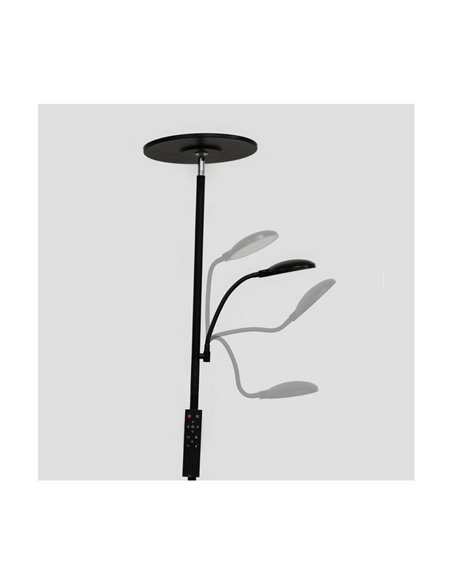 Lámpara de salón LED de metal negro con brazo lector, VINET 30+6W, 3000Lm, CCT 2700K/4000K/6500K, con mando a distancia imantado