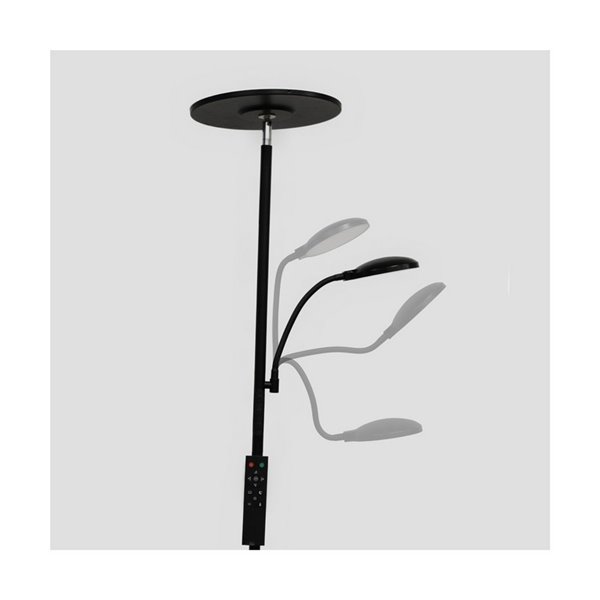 Lámpara de salón LED de metal negro con brazo lector, VINET 30+6W, 3000Lm, CCT 2700K/4000K/6500K, con mando a distancia imantado