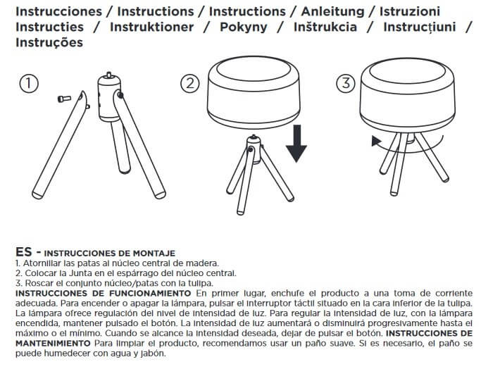 Instrucciones de montaje lampara mesa cable Chloe